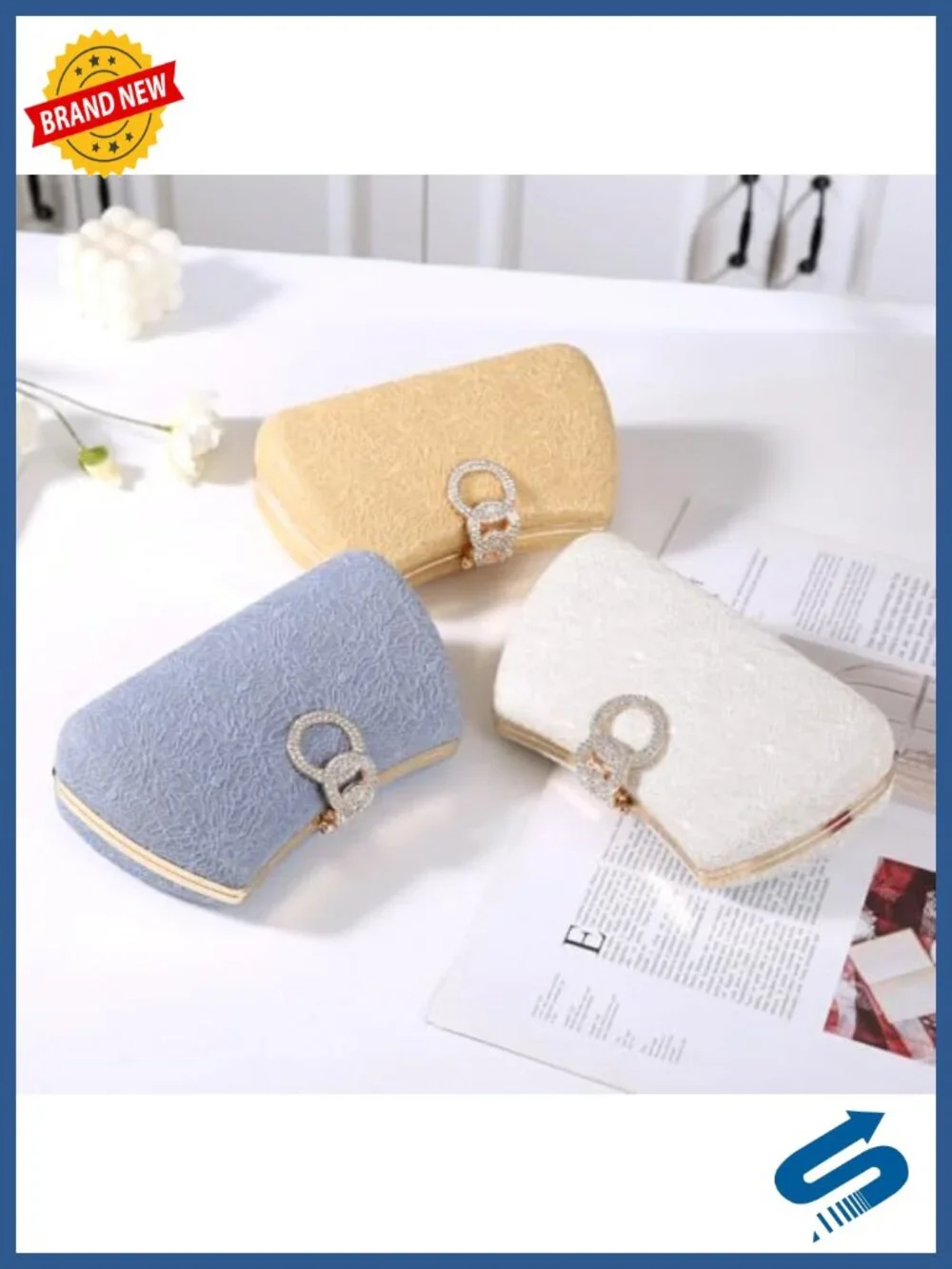 Rhinestone Evening Clutch Handbag with Removable Chain Crossbody